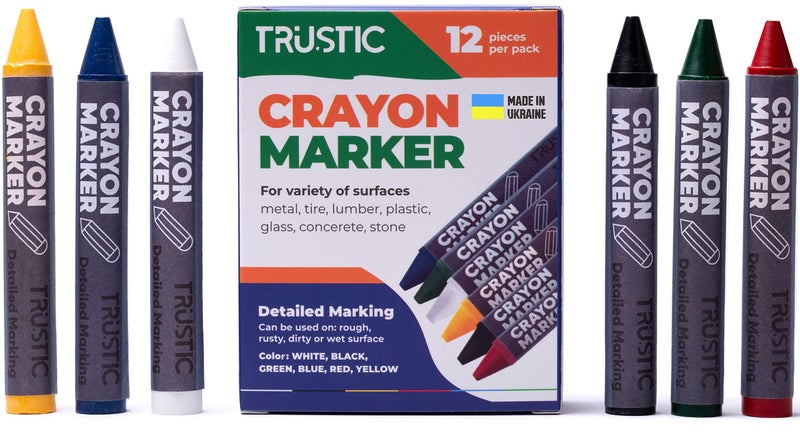 Trustic Universal Crayon Wax Marker for Industrial and Craft Detailed Marking on Lumber Metal Carton Ceramics Concrete Glass Plastic Tire 4 x 1/2", Pack of 12 (Multicolor) - Image 1